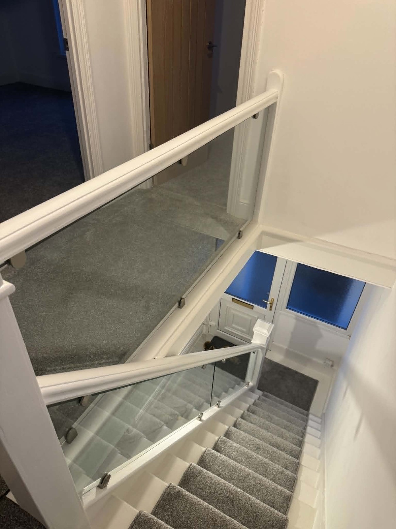 Glass only staircase upgrade with oak door